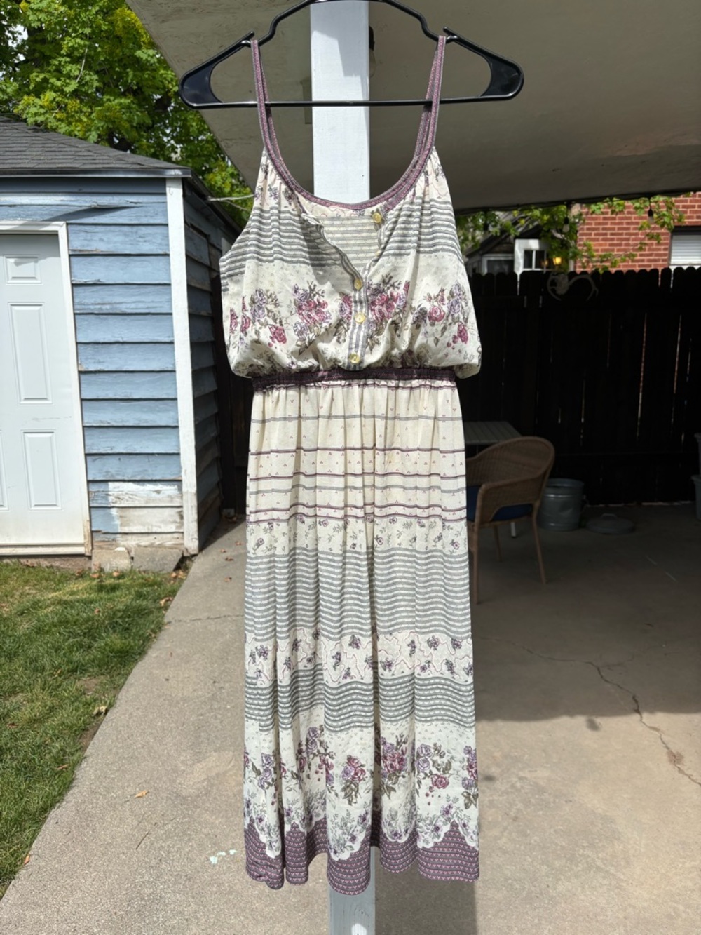 Vintage Boho Lightweight Floral Cream and Mauve Midi Dress